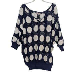 Kyouko Design Studio Crochet Sweater Womens Size XL Blue Granny Square Cotton